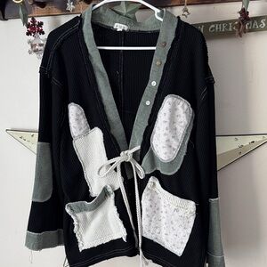 POL Black and Cream Patchwork Cardigan
